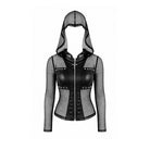 Darkinlove Women's Gothic Rivet Zipper Hooded Long Sleeve Mesh Top