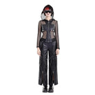 Darkinlove Women's Gothic Rivet Zipper Hooded Long Sleeve Mesh Top