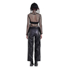 Darkinlove Women's Gothic Rivet Zipper Hooded Long Sleeve Mesh Top
