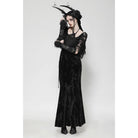 Darkinlove Women's Gothic Rose Embroidered Velvet Prom Fishtail Dress