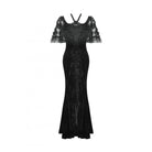 Darkinlove Women's Gothic Rose Embroidered Velvet Prom Fishtail Dress