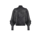 Darkinlove Women's Gothic Rose Jacquard Irregular Hem Long Sleeve Shirt with Detachable Tie