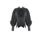 Darkinlove Women's Gothic Rose Jacquard Irregular Hem Long Sleeve Shirt with Detachable Tie