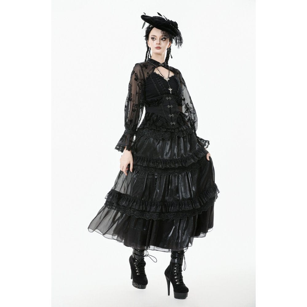 Darkinlove Women's Gothic Rose Lace Layered Long Skirt