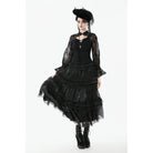 Darkinlove Women's Gothic Rose Lace Layered Long Skirt