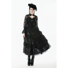 Darkinlove Women's Gothic Rose Lace Layered Long Skirt