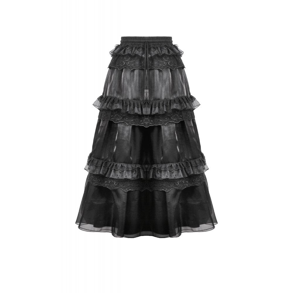 Darkinlove Women's Gothic Rose Lace Layered Long Skirt