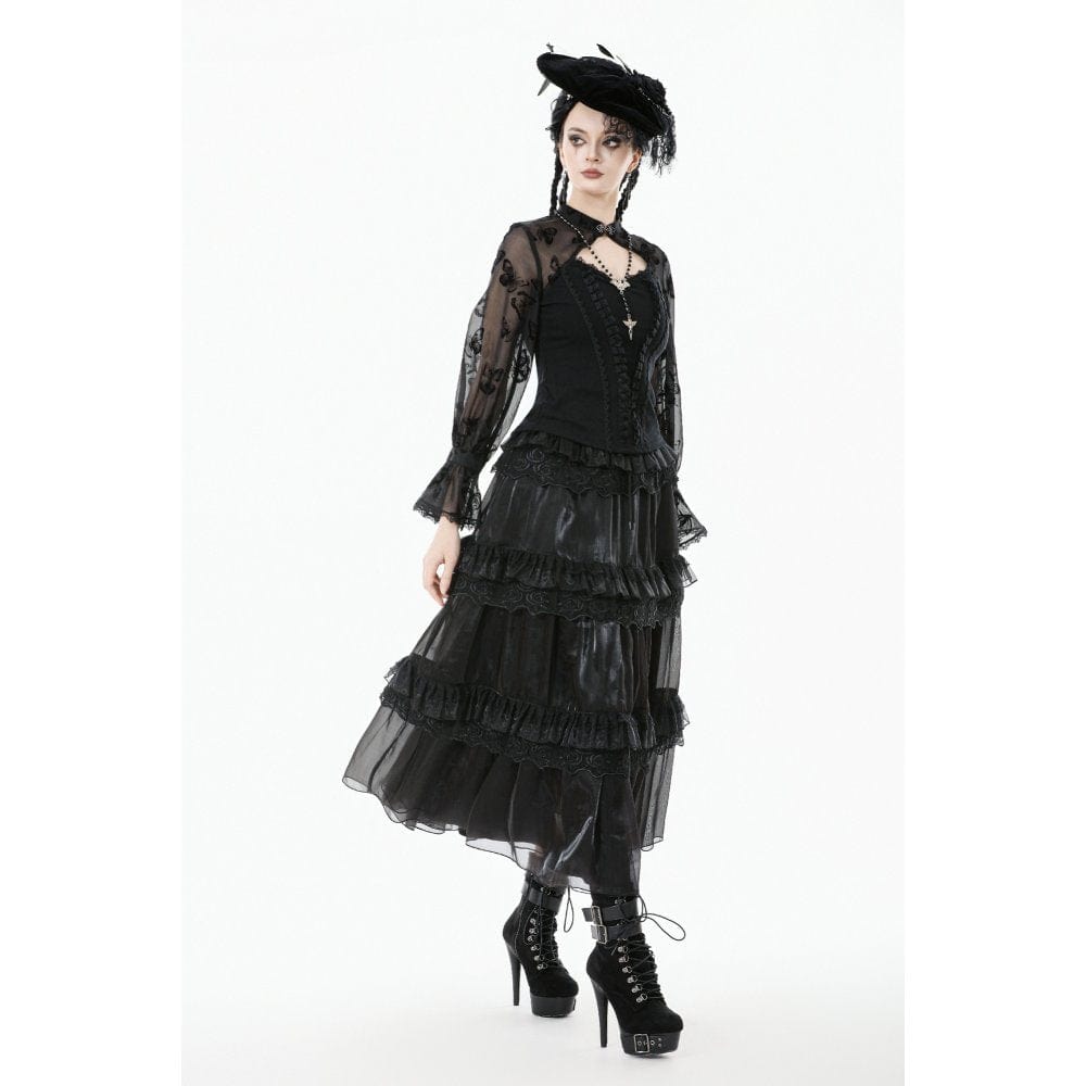 Darkinlove Women's Gothic Rose Lace Layered Long Skirt