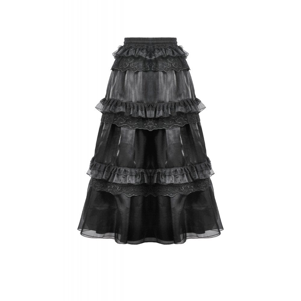 Darkinlove Women's Gothic Rose Lace Layered Long Skirt
