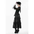 Darkinlove Women's Gothic Rose Lace Layered Long Skirt