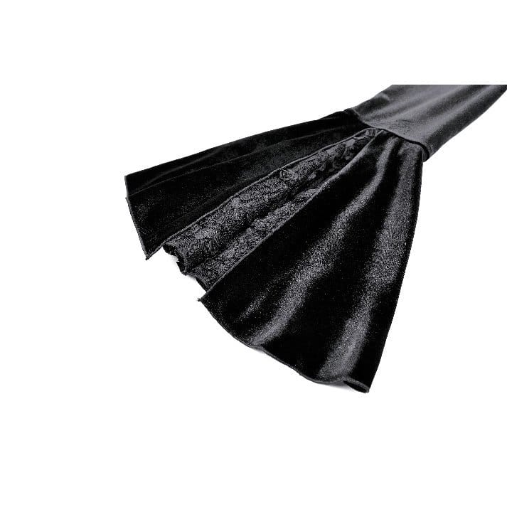 Darkinlove Women's Gothic Rose Lace Splice Ruffle High-Low Hem Flare Sleeve Velvet Dress