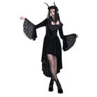 Darkinlove Women's Gothic Rose Lace Splice Ruffle High-Low Hem Flare Sleeve Velvet Dress