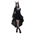 Darkinlove Women's Gothic Rose Lace Splice Ruffle High-Low Hem Flare Sleeve Velvet Dress