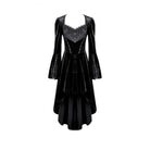 Darkinlove Women's Gothic Rose Lace Splice Ruffle High-Low Hem Flare Sleeve Velvet Dress