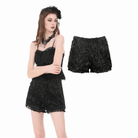 Darkinlove Women's Gothic Rose Lace-Trimmed Shorts