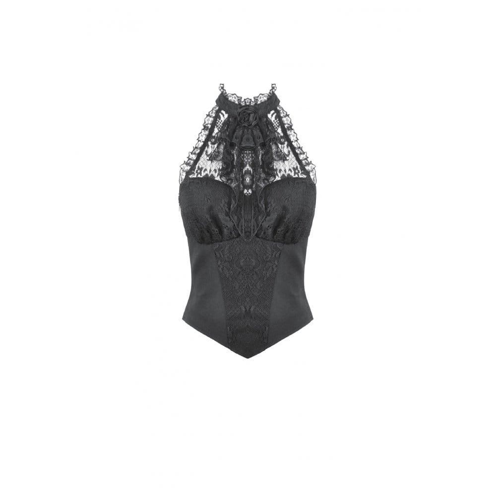 Darkinlove Women's Gothic Rose Ruched Halter Top