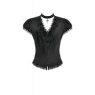 Darkinlove Women's Gothic Rose Ruffled Plunging Short Sleeved Shirt