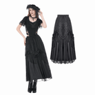Darkinlove Women's Gothic Rose Tassels Layered Maxi Skirt