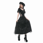 Darkinlove Women's Gothic Rose Tassels Layered Maxi Skirt
