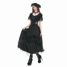 Darkinlove Women's Gothic Rose Tassels Layered Maxi Skirt