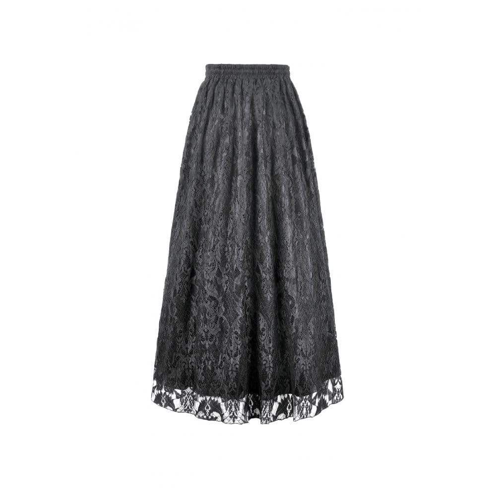 Darkinlove Women's Gothic Rose Tassels Layered Maxi Skirt