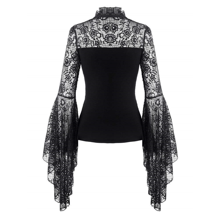 Darkinlove Women's Gothic Ruched Sheer Floral Lace  Sleeved  Tops