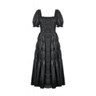 Darkinlove Women's Gothic Ruched Square-cut Collar Puff Short Sleeved Dress