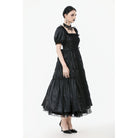 Darkinlove Women's Gothic Ruched Square-cut Collar Puff Short Sleeved Dress