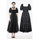 Darkinlove Women's Gothic Ruched Square-cut Collar Puff Short Sleeved Dress