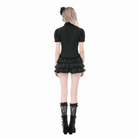 Darkinlove Women's Gothic Ruched Turn-down Collar Puff Short Sleeve Shirt
