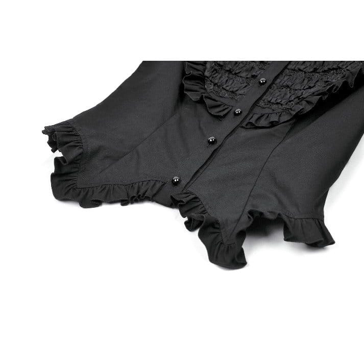 Camicia da donna Darkinlove in stile gotico con colletto risvoltato arricciato e maniche corte a sbuffo.