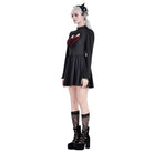 Women's Gothic Ruffle Cutout Heart Mock Neck Long Sleeved Short Dress - Punk Design