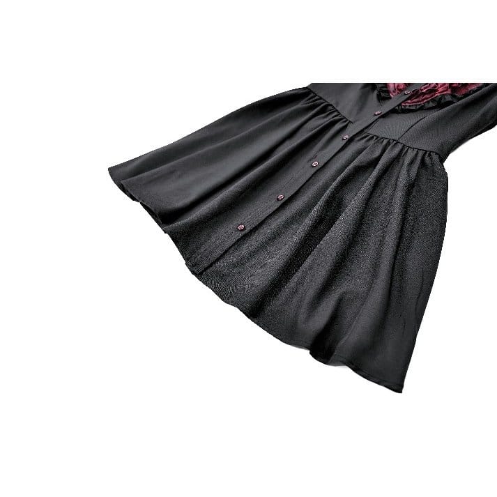 Women's Gothic Ruffle Cutout Heart Mock Neck Long Sleeved Short Dress - Punk Design