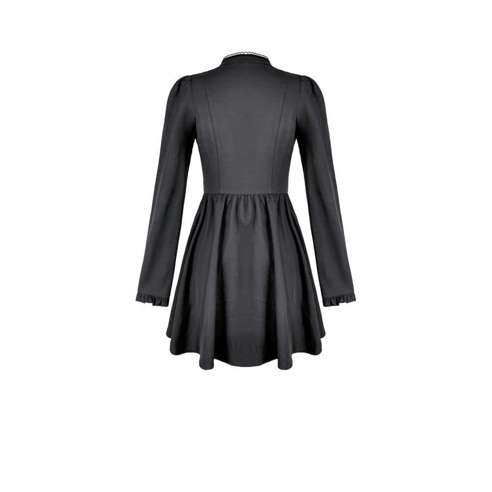 Women's Gothic Ruffle Cutout Heart Mock Neck Long Sleeved Short Dress - Punk Design