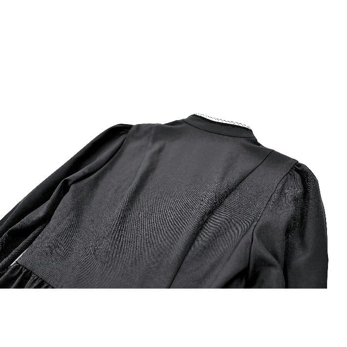 Women's Gothic Ruffle Cutout Heart Mock Neck Long Sleeved Short Dress - Punk Design