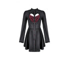 Women's Gothic Ruffle Cutout Heart Mock Neck Long Sleeved Short Dress - Punk Design