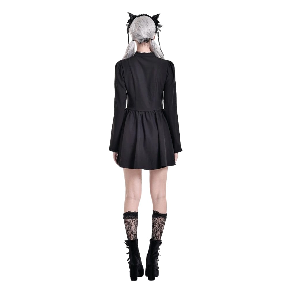 Women's Gothic Ruffle Cutout Heart Mock Neck Long Sleeved Short Dress - Punk Design
