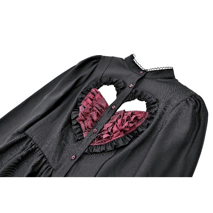 Women's Gothic Ruffle Cutout Heart Mock Neck Long Sleeved Short Dress - Punk Design