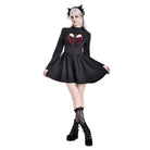 Women's Gothic Ruffle Cutout Heart Mock Neck Long Sleeved Short Dress - Punk Design