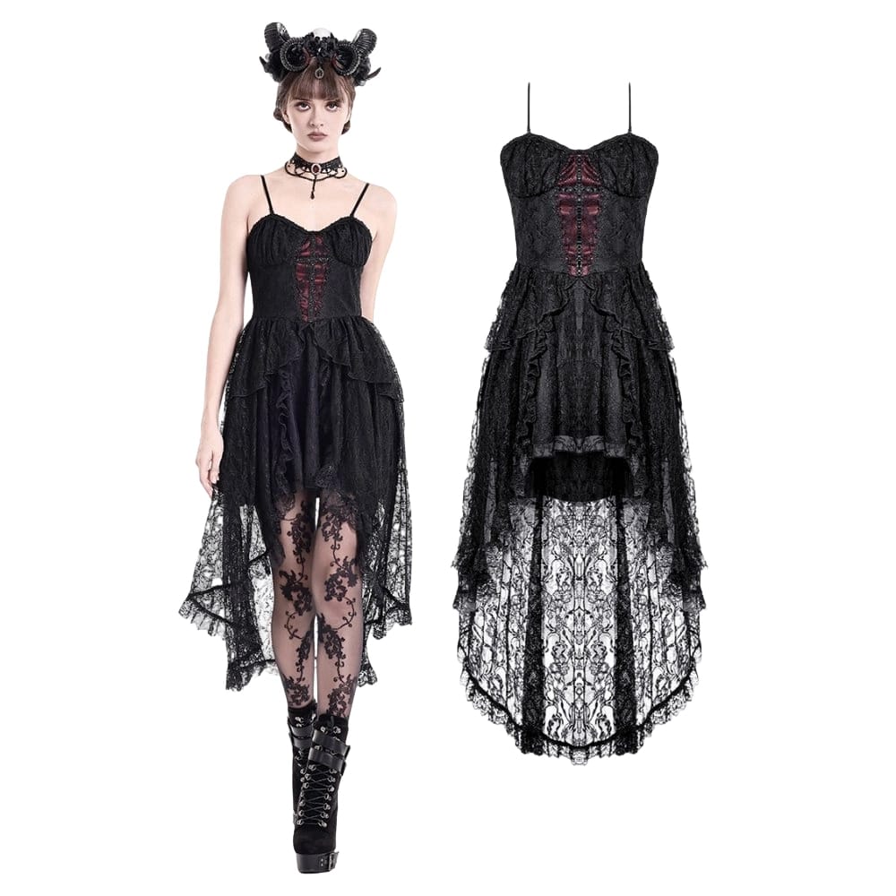 Darkinlove Women's Gothic Ruffle High/Low Hem Slip Dress