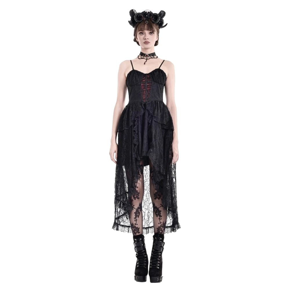 Darkinlove Women's Gothic Ruffle High/Low Hem Slip Dress