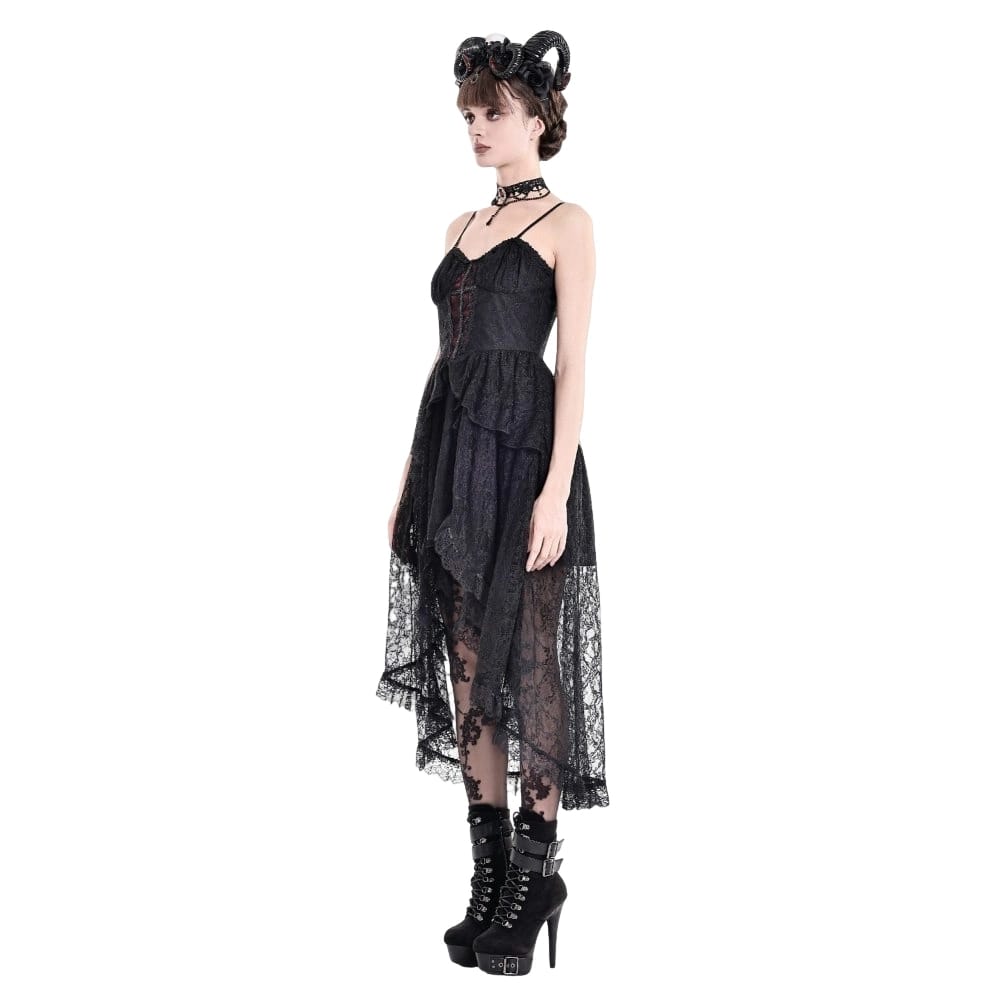 Darkinlove Women's Gothic Ruffle High/Low Hem Slip Dress