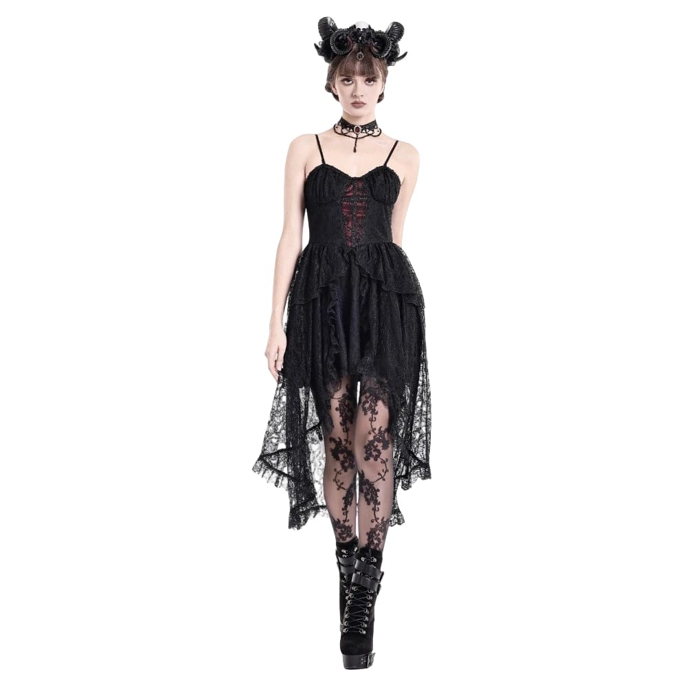 Darkinlove Women's Gothic Ruffle High/Low Hem Slip Dress