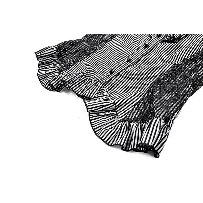 Darkinlove Women's Gothic Ruffle Lace Patchwork Pinstripe Long Sleeve Blouse