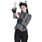 Darkinlove Women's Gothic Ruffle Lace Patchwork Pinstripe Long Sleeve Blouse