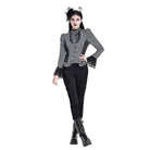 Darkinlove Women's Gothic Ruffle Lace Patchwork Pinstripe Long Sleeve Blouse