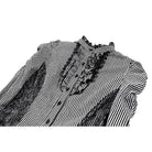 Darkinlove Women's Gothic Ruffle Lace Patchwork Pinstripe Long Sleeve Blouse