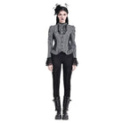 Darkinlove Women's Gothic Ruffle Lace Patchwork Pinstripe Long Sleeve Blouse