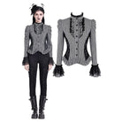 Darkinlove Women's Gothic Ruffle Lace Patchwork Pinstripe Long Sleeve Blouse