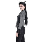 Darkinlove Women's Gothic Ruffle Lace Patchwork Pinstripe Long Sleeve Blouse